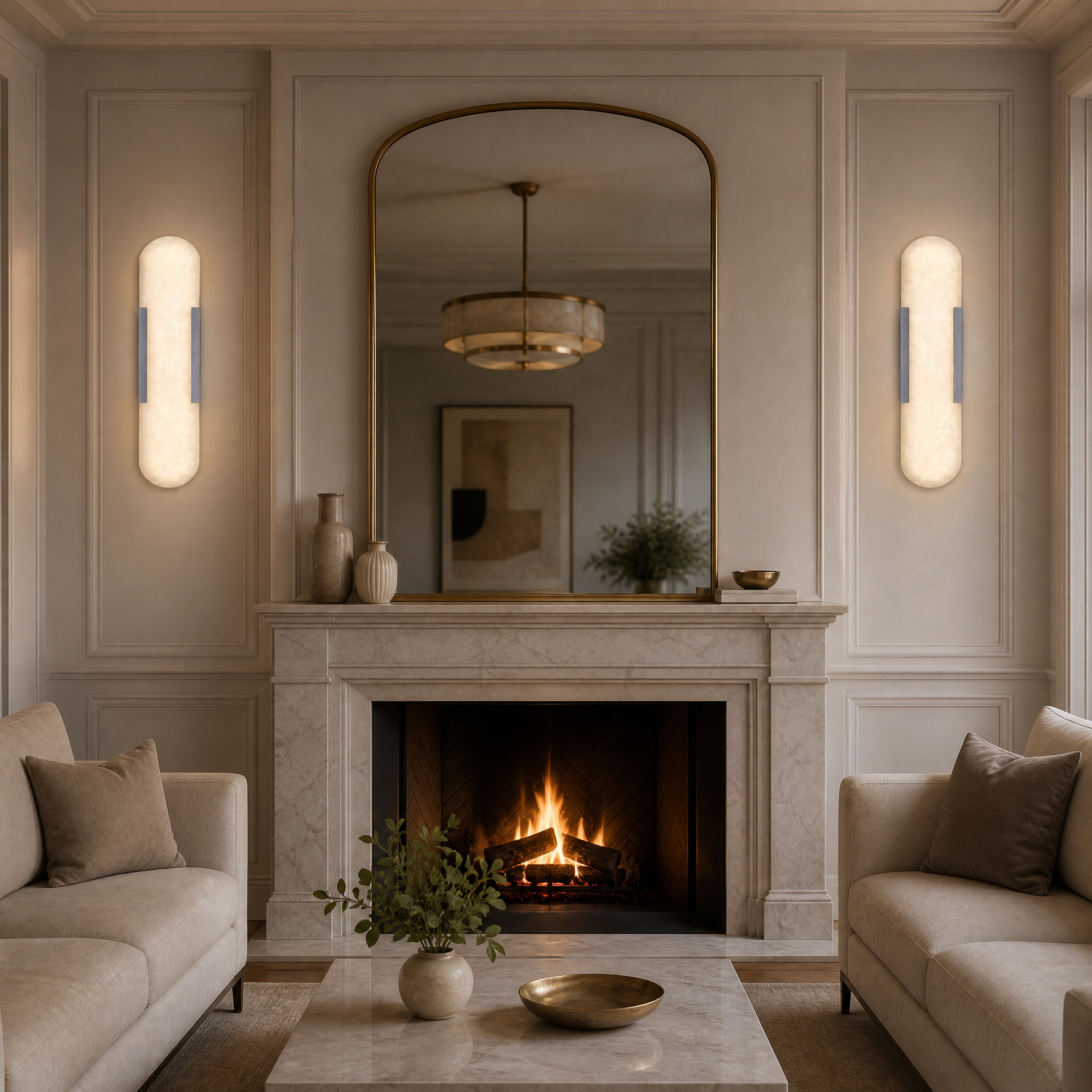 910 Cylindrical Alabaster Wall Lamp - Copper Single