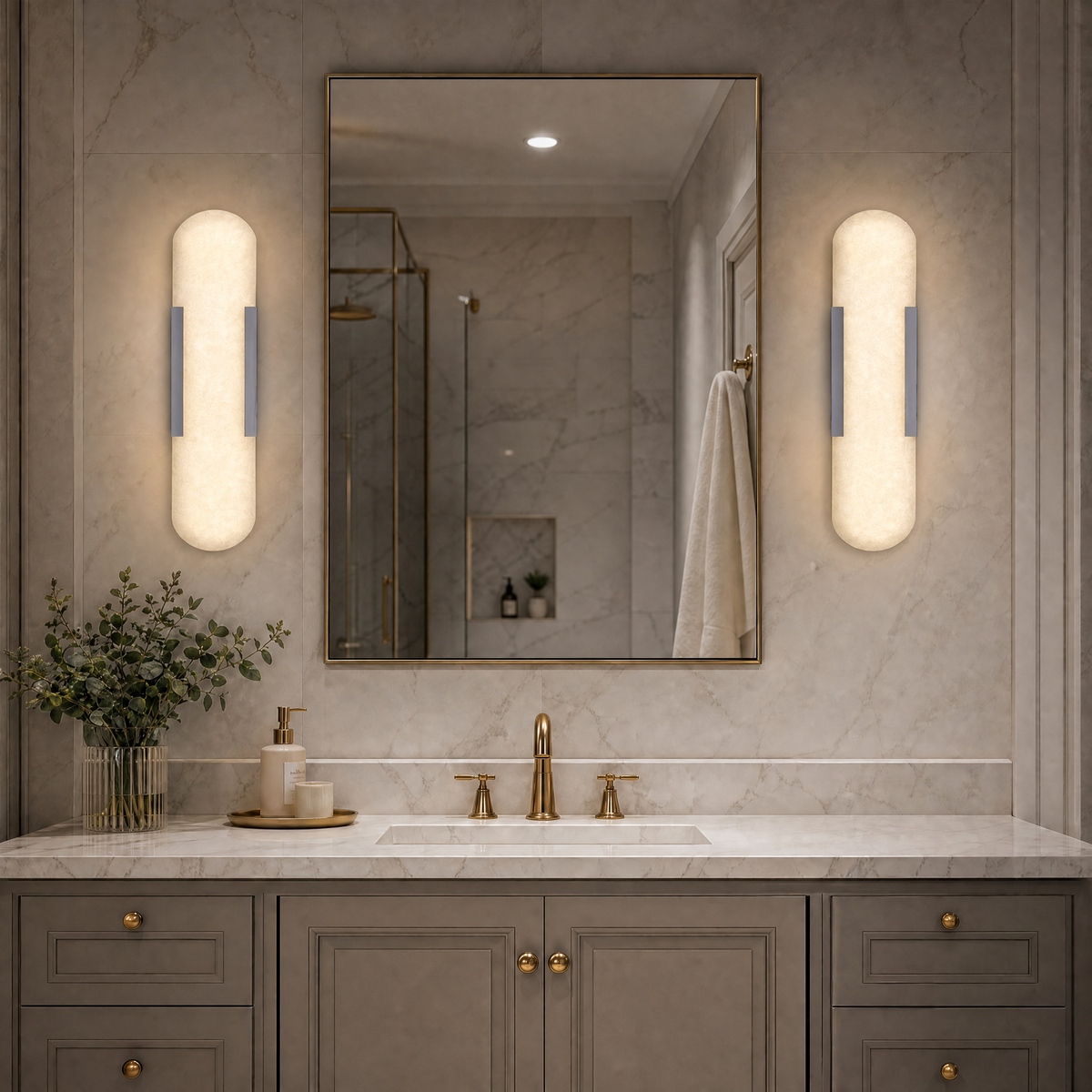 910 Cylindrical Alabaster Wall Lamp - Copper Single