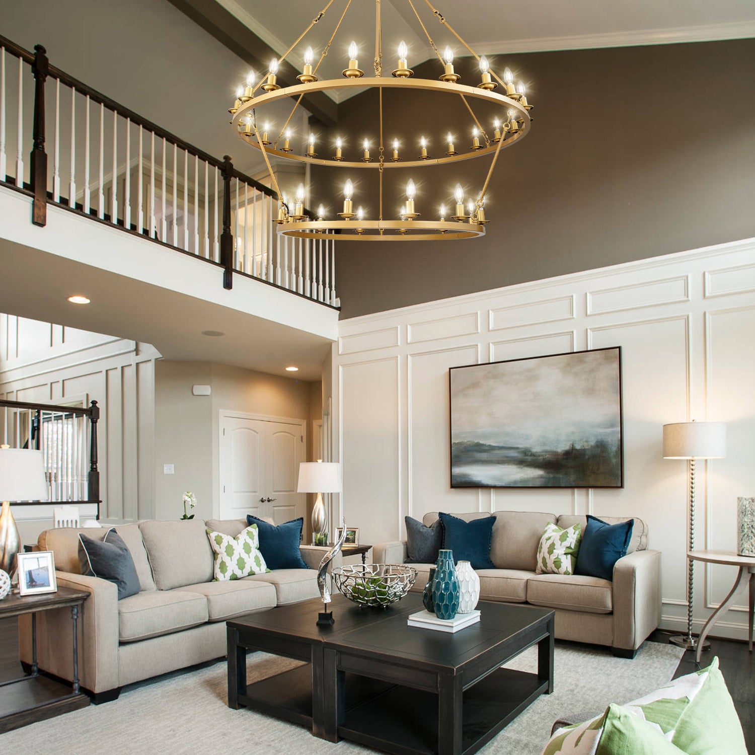 Two-Tier Cartwheel Chandelier 36-Light - Gold