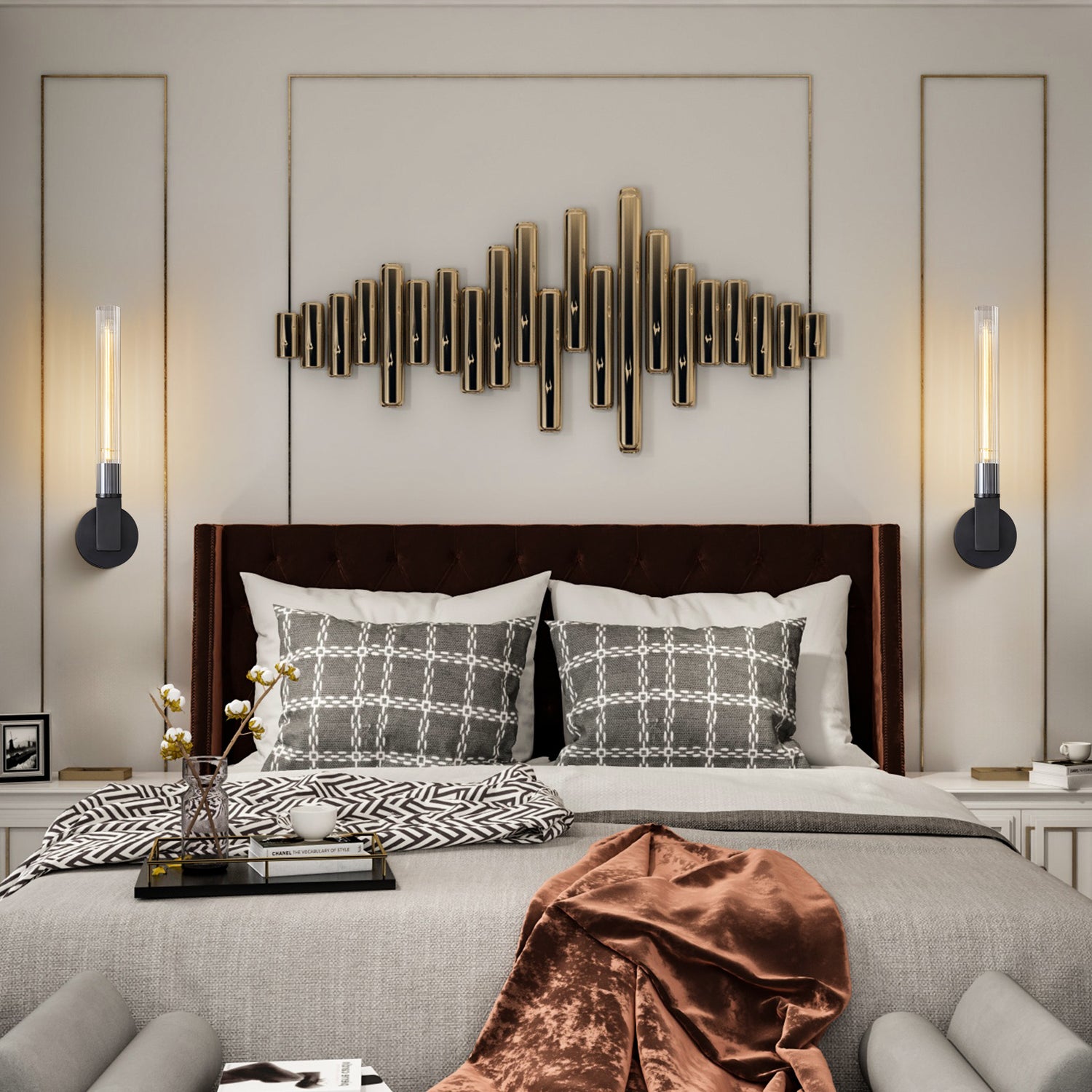 Right Angle Glass Tube Wall Sconce Double - Black