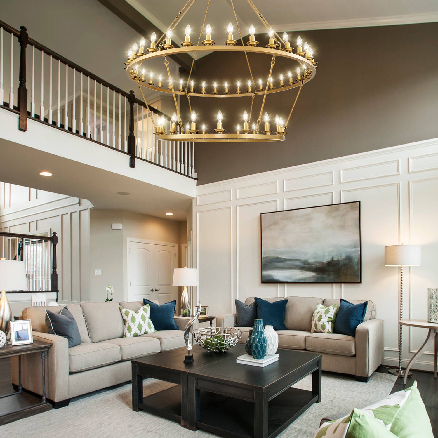 Two-Tier Cartwheel Chandelier 54-Light - Gold