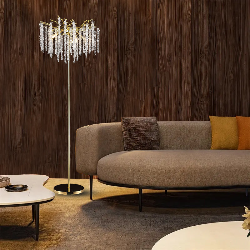 Sunniva Modern Stylish Gold Coin Crystal Floor Lamp For Bedroom, Living Room