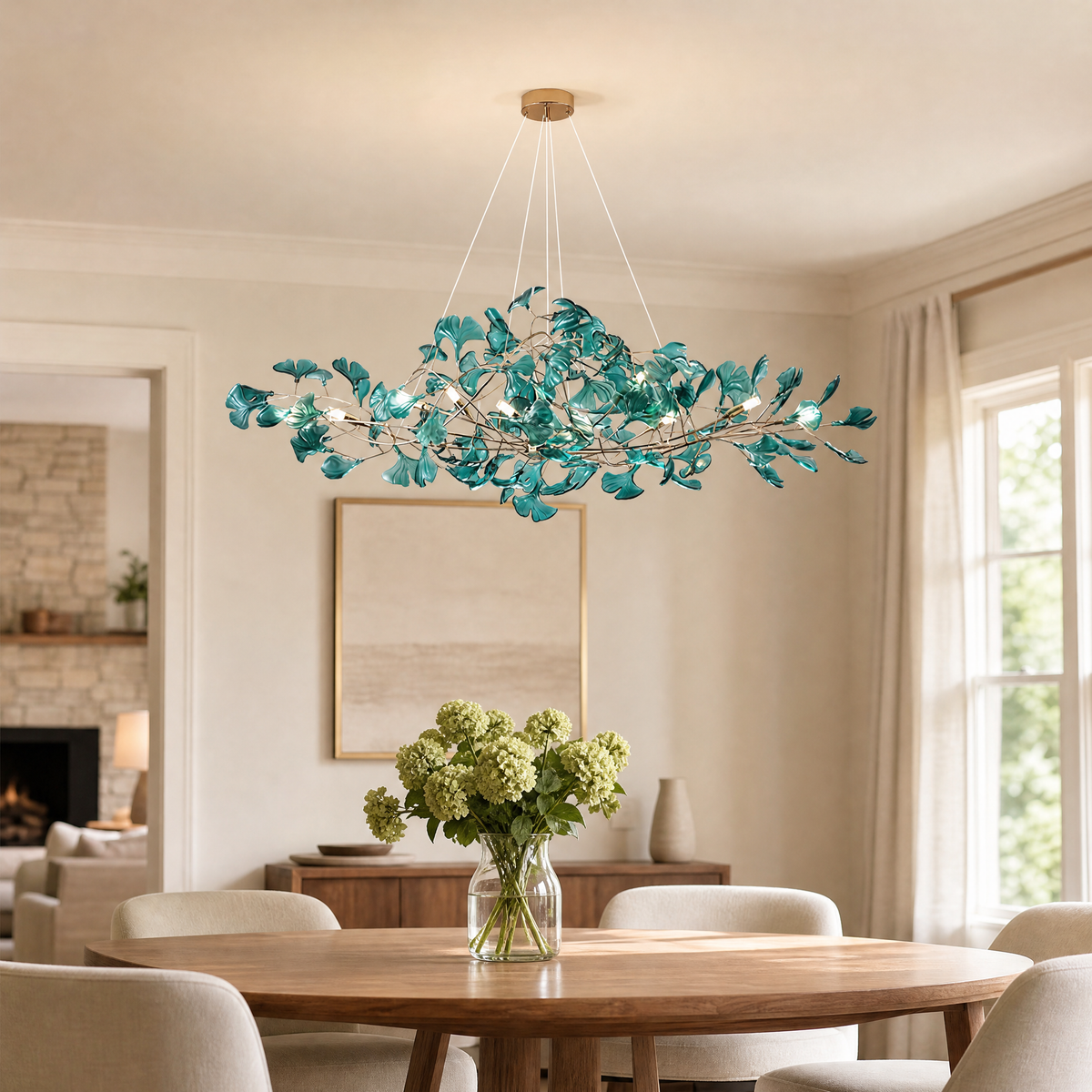 Acrylic Ginkgo Leaf Linear Chandelier for Dining Room Kitchen Island