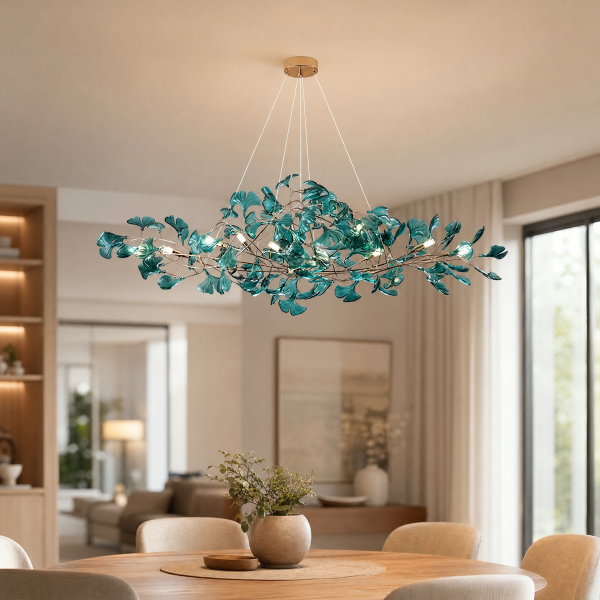 Acrylic Ginkgo Leaf Linear Chandelier for Dining Room Kitchen Island