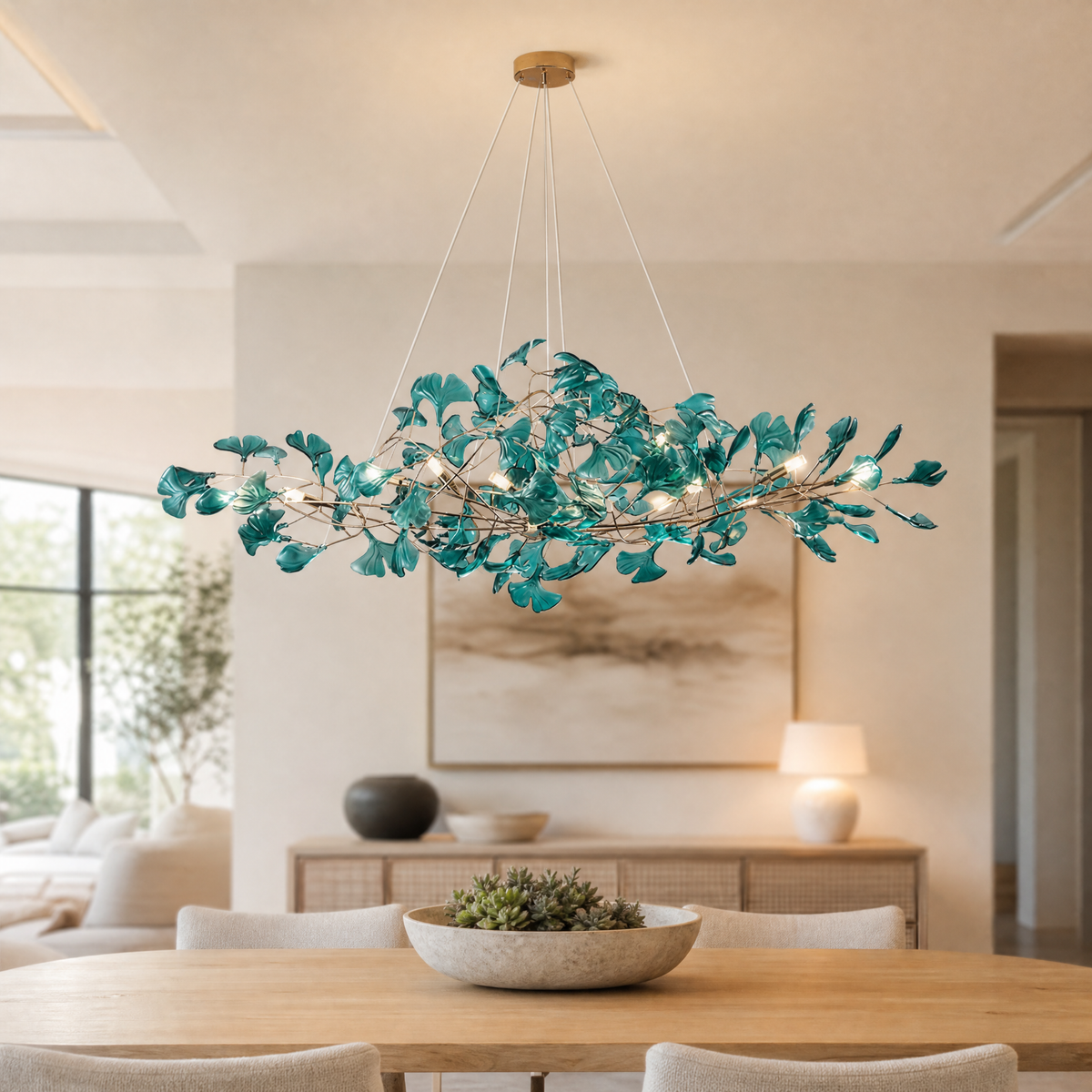 Acrylic Ginkgo Leaf Linear Chandelier for Dining Room Kitchen Island
