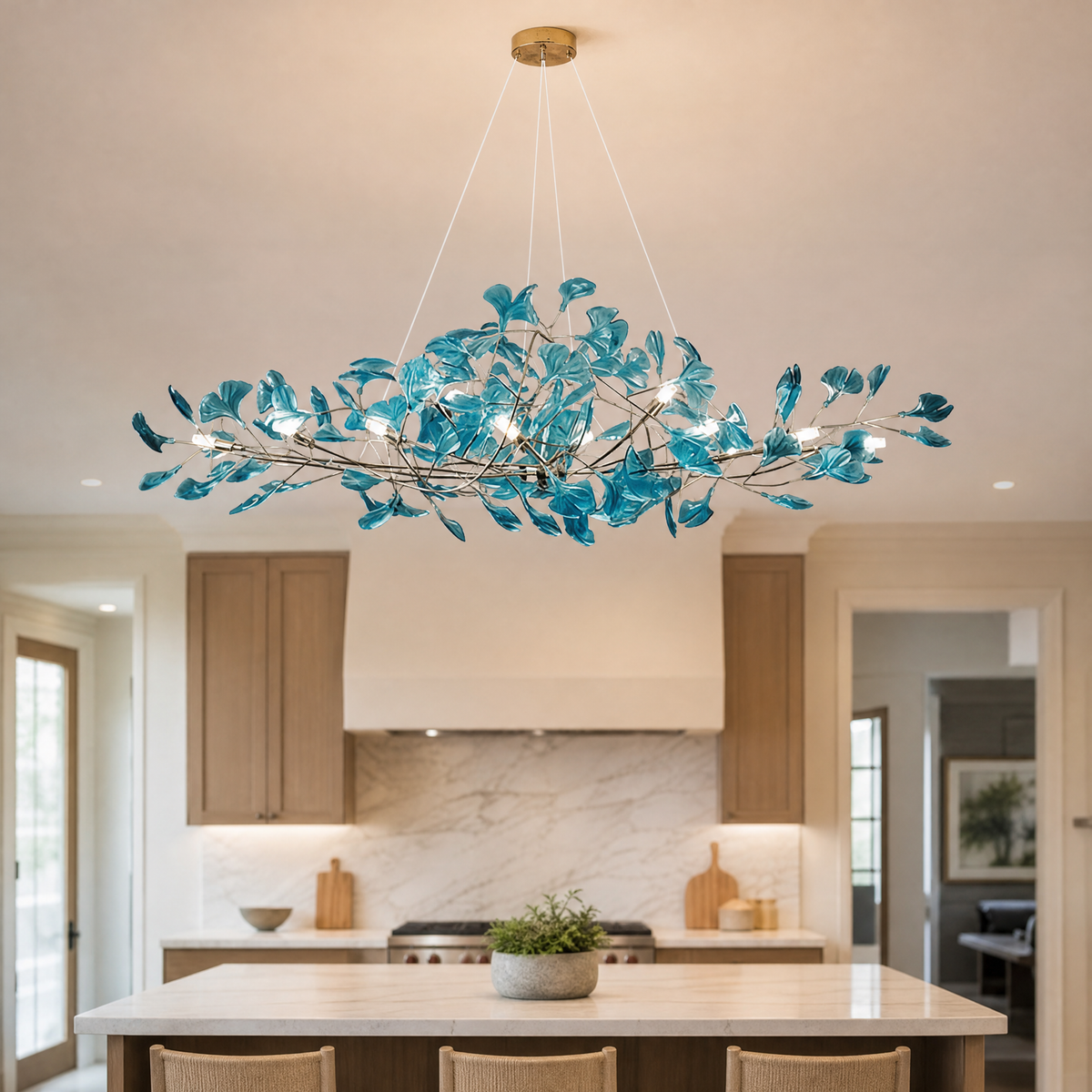 Acrylic Ginkgo Leaf Linear Chandelier for Dining Room Kitchen Island