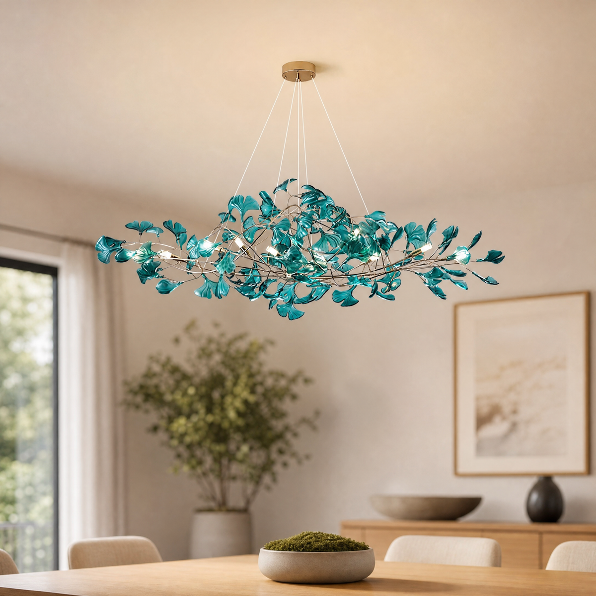 Acrylic Ginkgo Leaf Linear Chandelier for Dining Room Kitchen Island