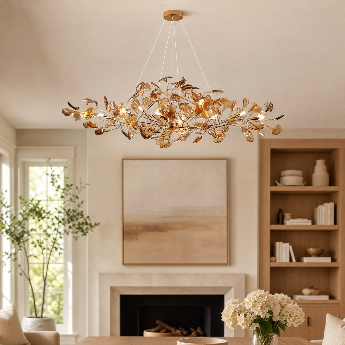 Acrylic Ginkgo Leaf Linear Chandelier for Dining Room Kitchen Island
