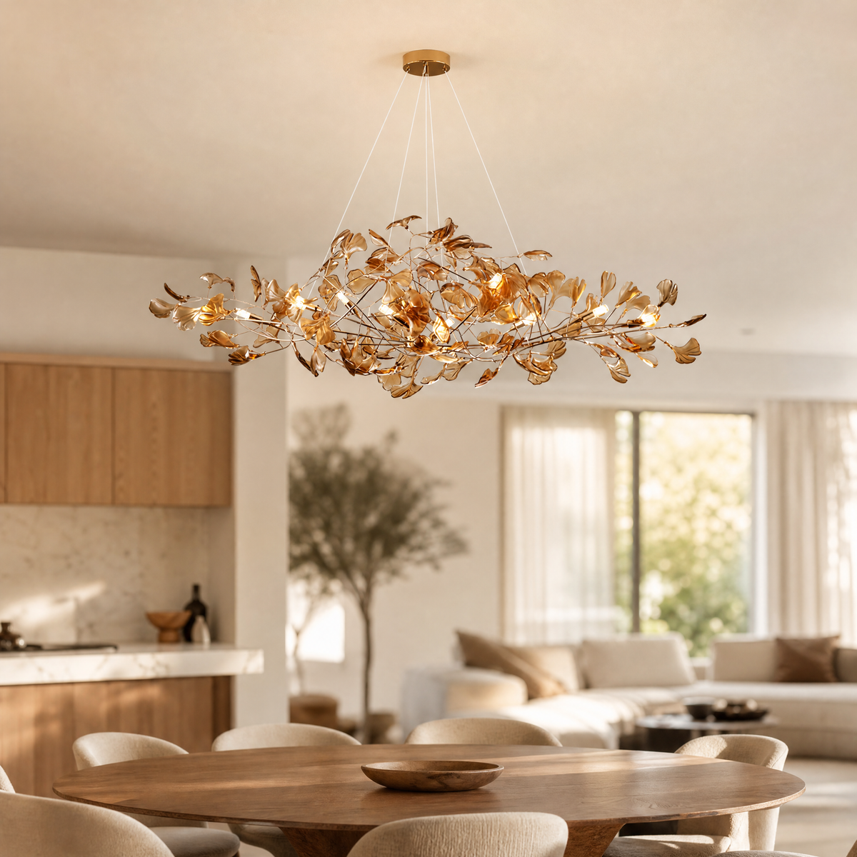 Acrylic Ginkgo Leaf Linear Chandelier for Dining Room Kitchen Island