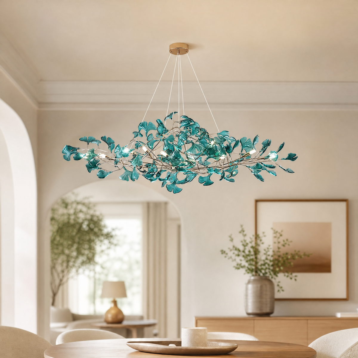 Acrylic Ginkgo Leaf Linear Chandelier for Dining Room Kitchen Island