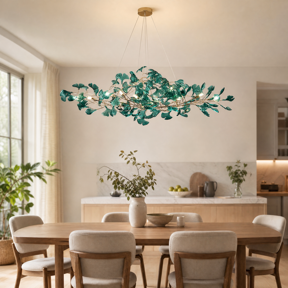 Acrylic Ginkgo Leaf Linear Chandelier for Dining Room Kitchen Island