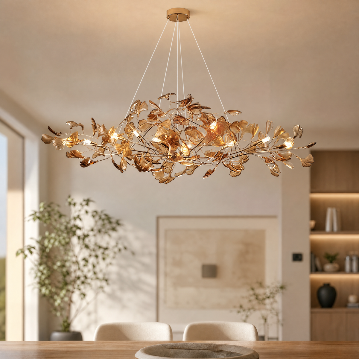 Acrylic Ginkgo Leaf Linear Chandelier for Dining Room Kitchen Island