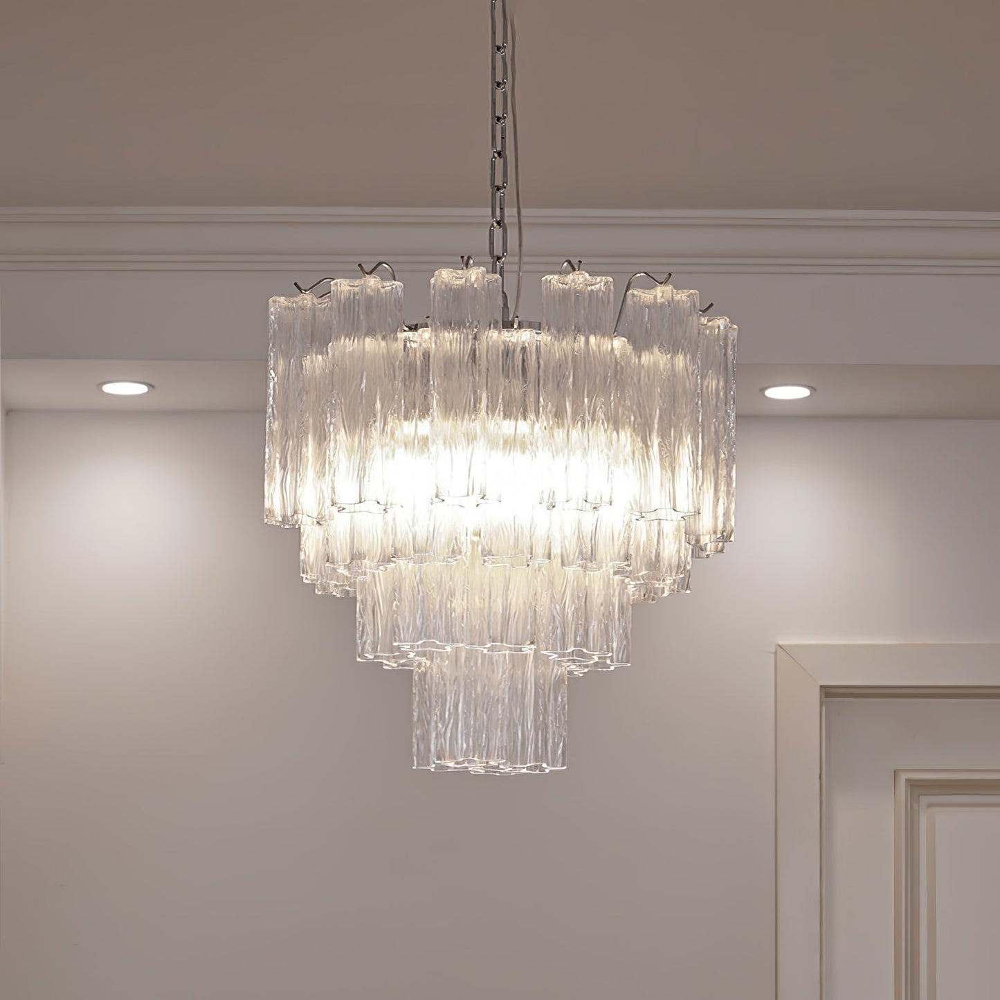 Addis Modern Murano Glass & Nickel Chandelier – Luxe Ceiling Light