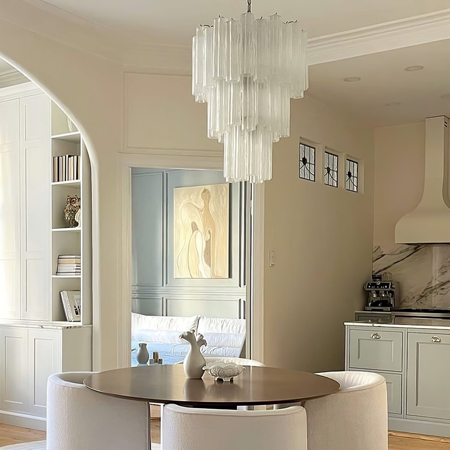 Addis Modern Murano Glass & Nickel Chandelier – Luxe Ceiling Light