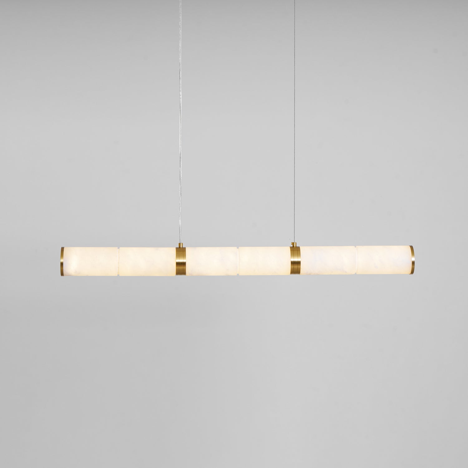 Elegant Alabaster Beam Pendant Light Sculptural with Brass Accents