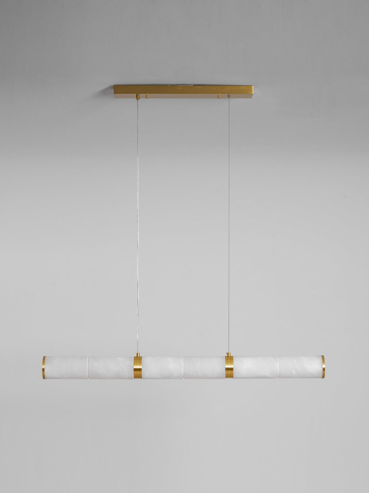 Elegant Alabaster Beam Pendant Light Sculptural with Brass Accents