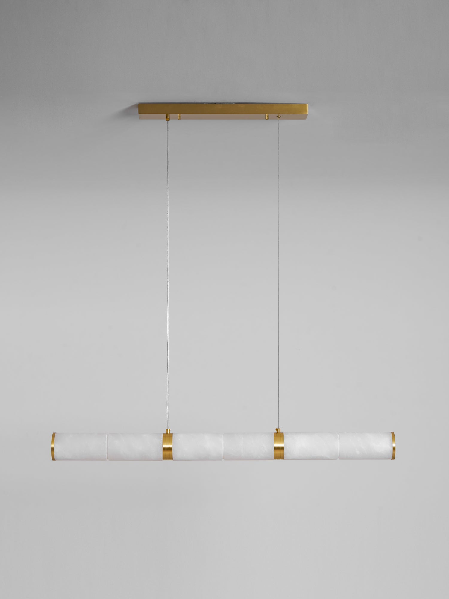 Elegant Alabaster Beam Pendant Light Sculptural with Brass Accents