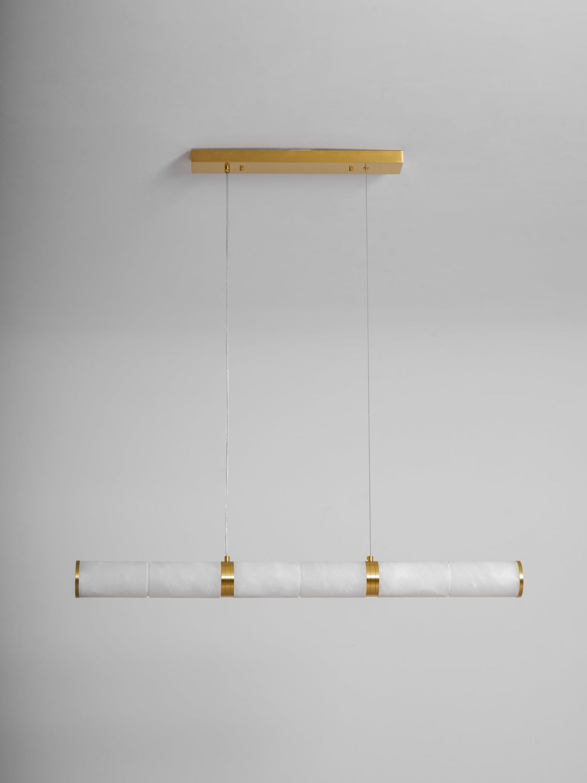 Elegant Alabaster Beam Pendant Light Sculptural with Brass Accents