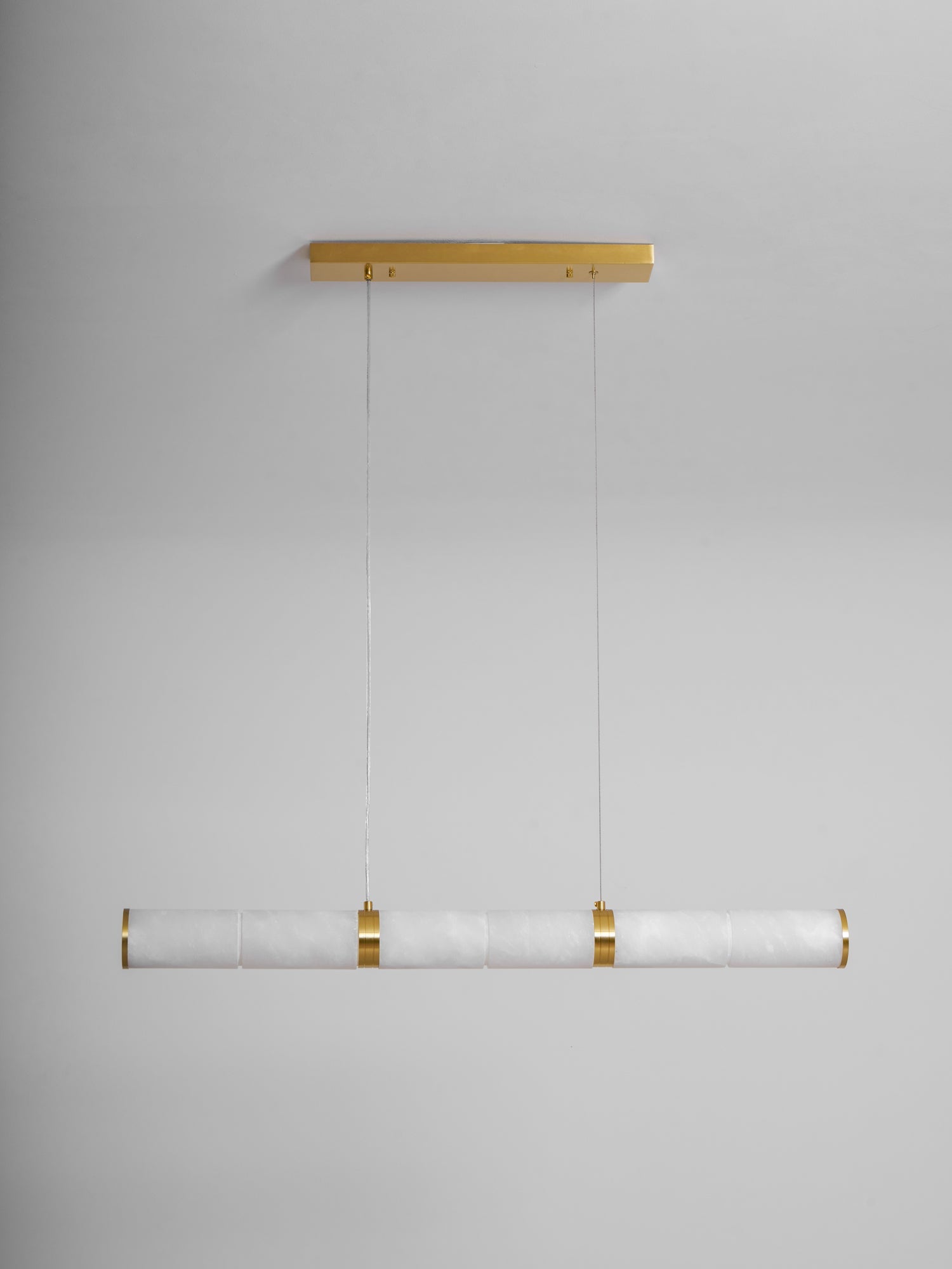 Elegant Alabaster Beam Pendant Light Sculptural with Brass Accents