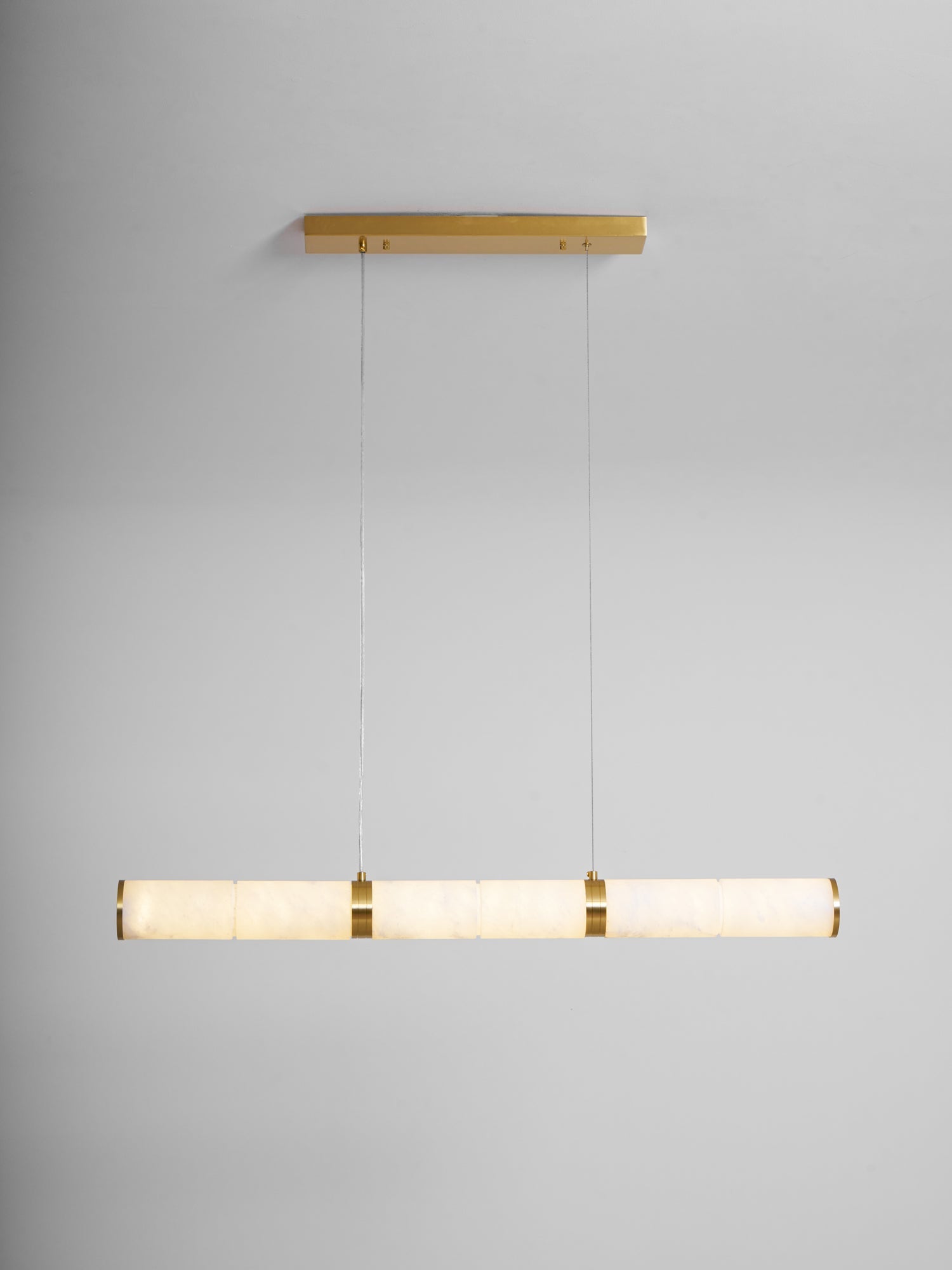 Elegant Alabaster Beam Pendant Light Sculptural with Brass Accents