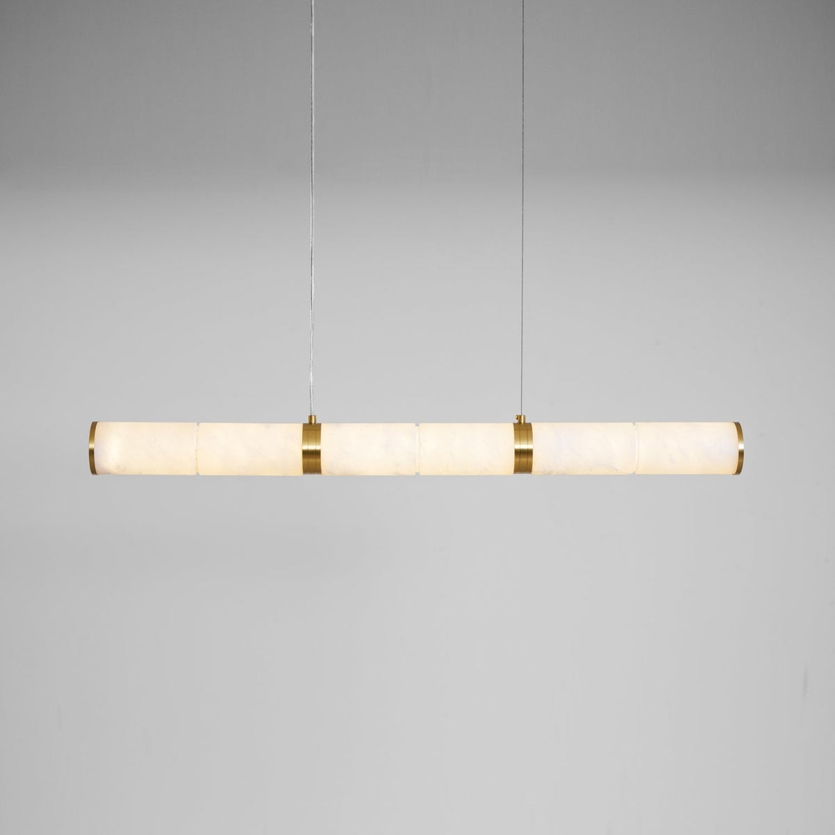 Elegant Alabaster Beam Pendant Light Sculptural with Brass Accents