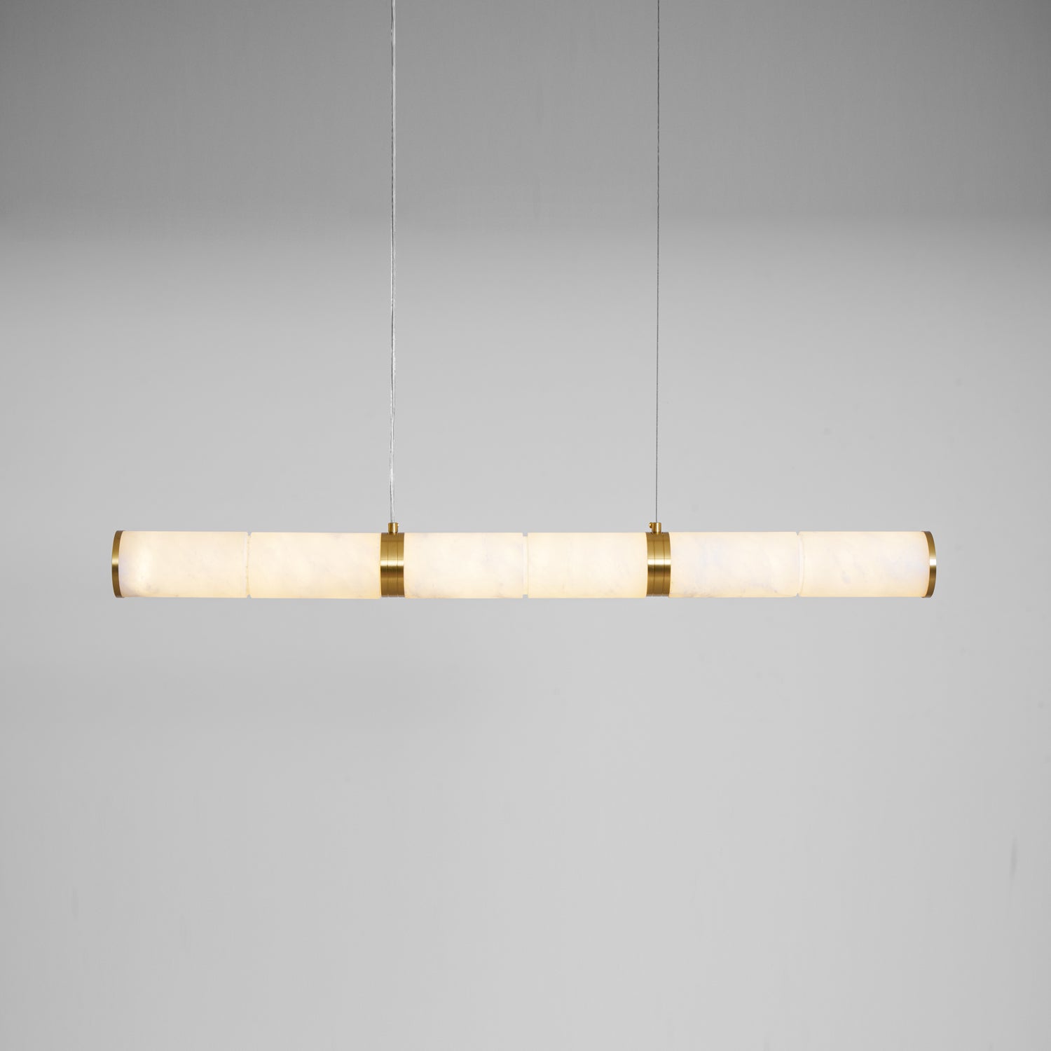 Elegant Alabaster Beam Pendant Light Sculptural with Brass Accents