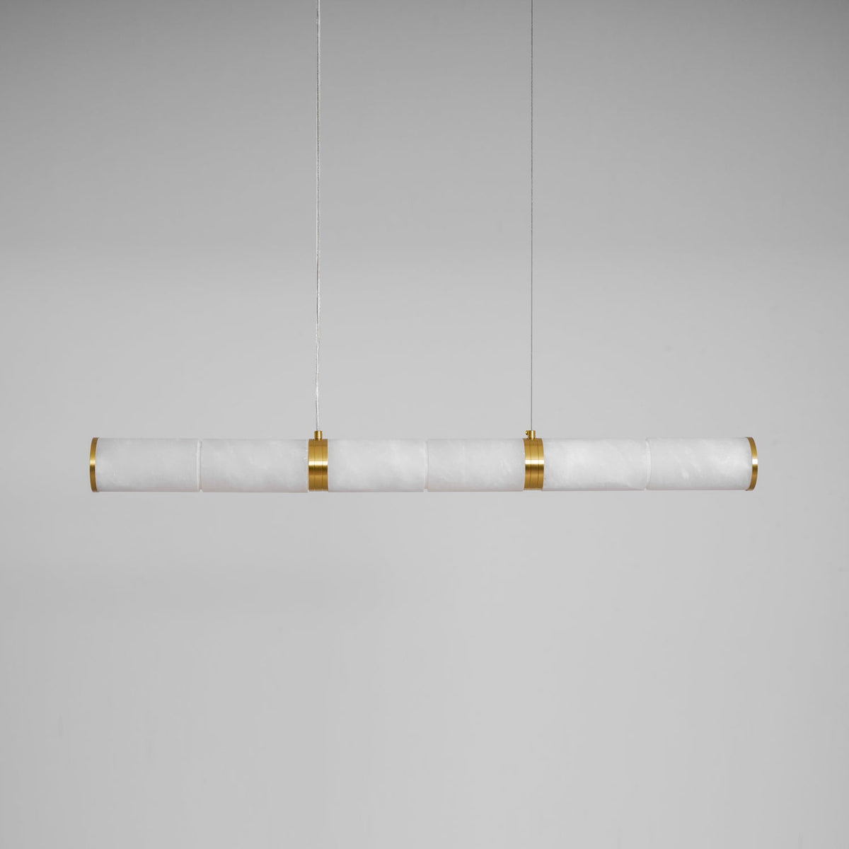 Elegant Alabaster Beam Pendant Light Sculptural with Brass Accents