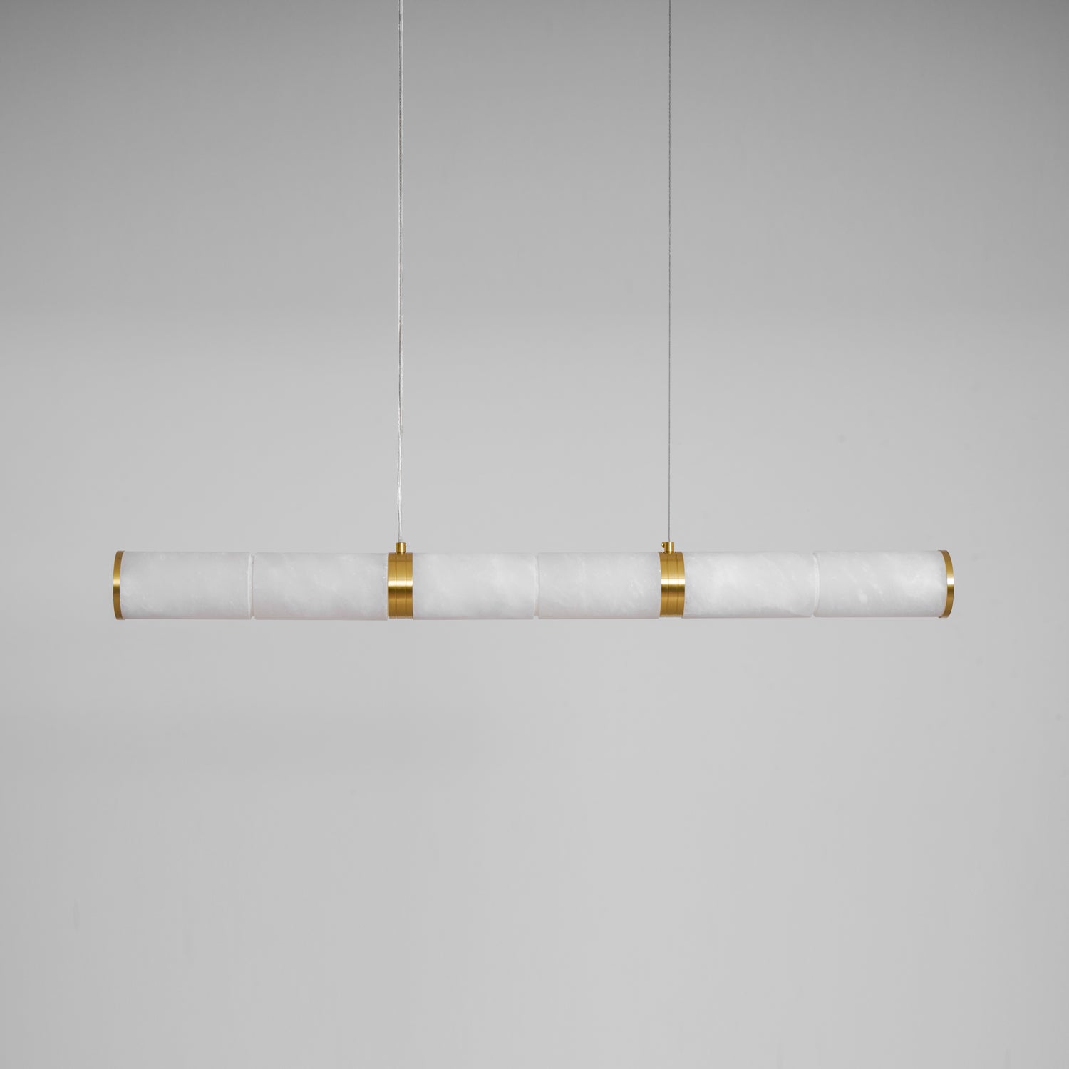 Elegant Alabaster Beam Pendant Light Sculptural with Brass Accents