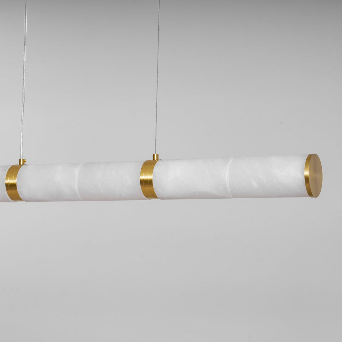 Elegant Alabaster Beam Pendant Light Sculptural with Brass Accents
