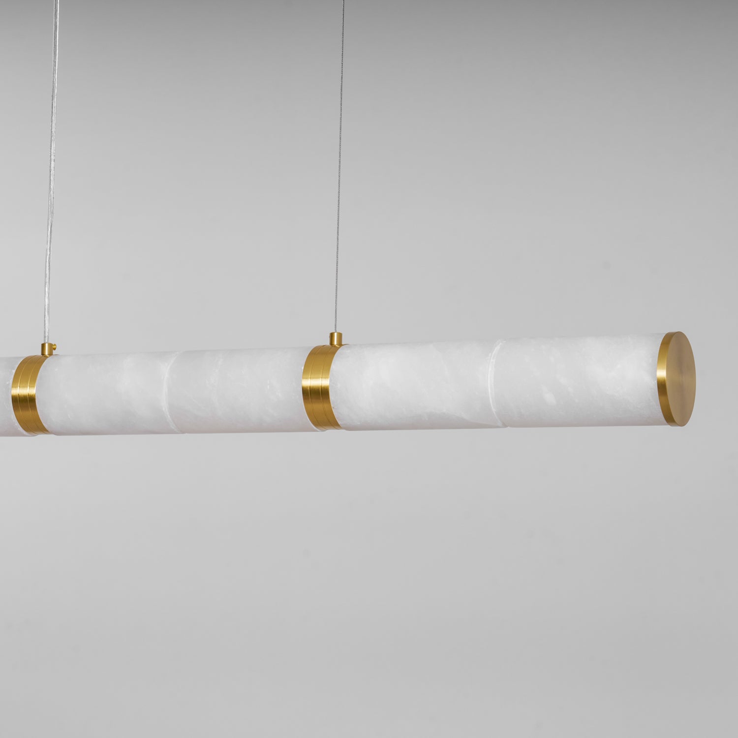 Elegant Alabaster Beam Pendant Light Sculptural with Brass Accents
