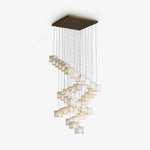 Gold White Alabaster Box Pendant Light – Geometric Ceiling Fixture
