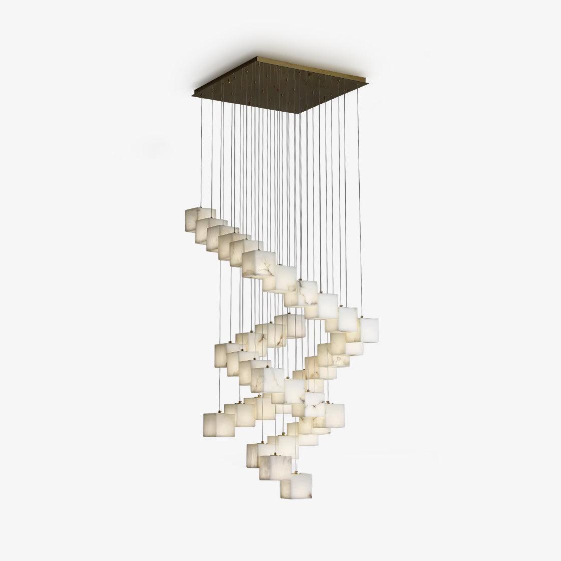 Gold White Alabaster Box Pendant Light – Geometric Ceiling Fixture