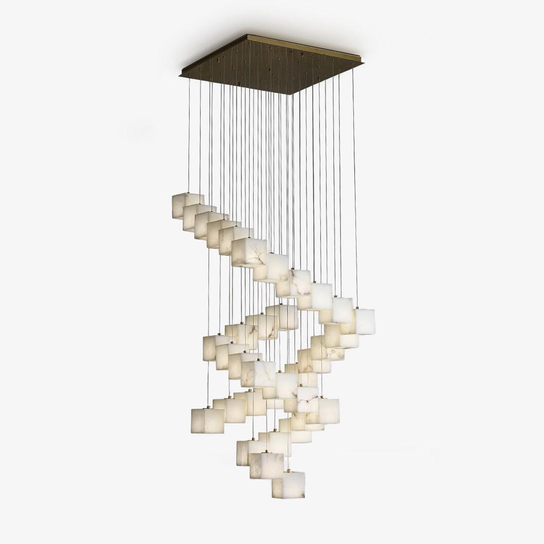 Gold White Alabaster Box Pendant Light – Geometric Ceiling Fixture