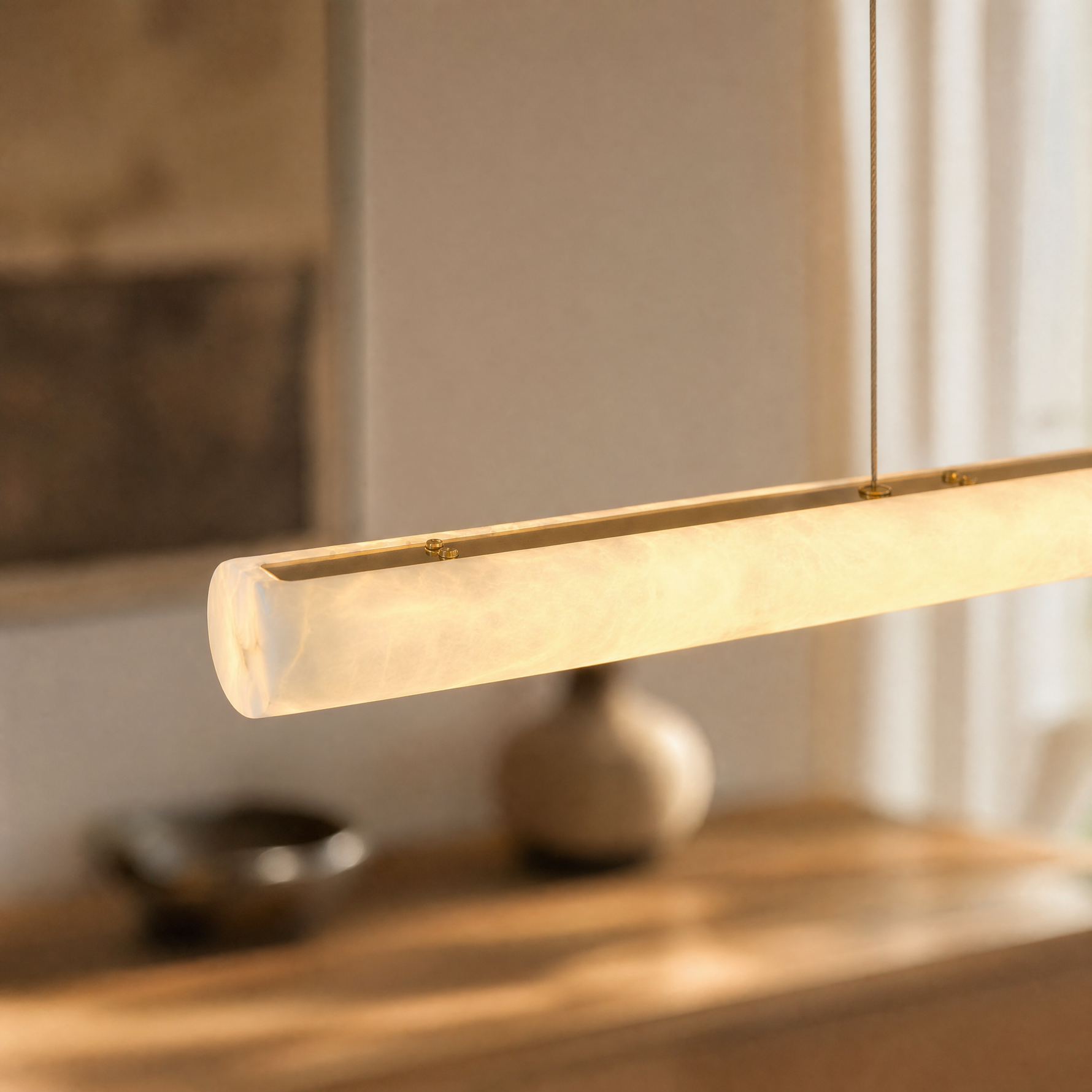 Alabaster Cylinder Linear Dining Pendant L1100 - Copper