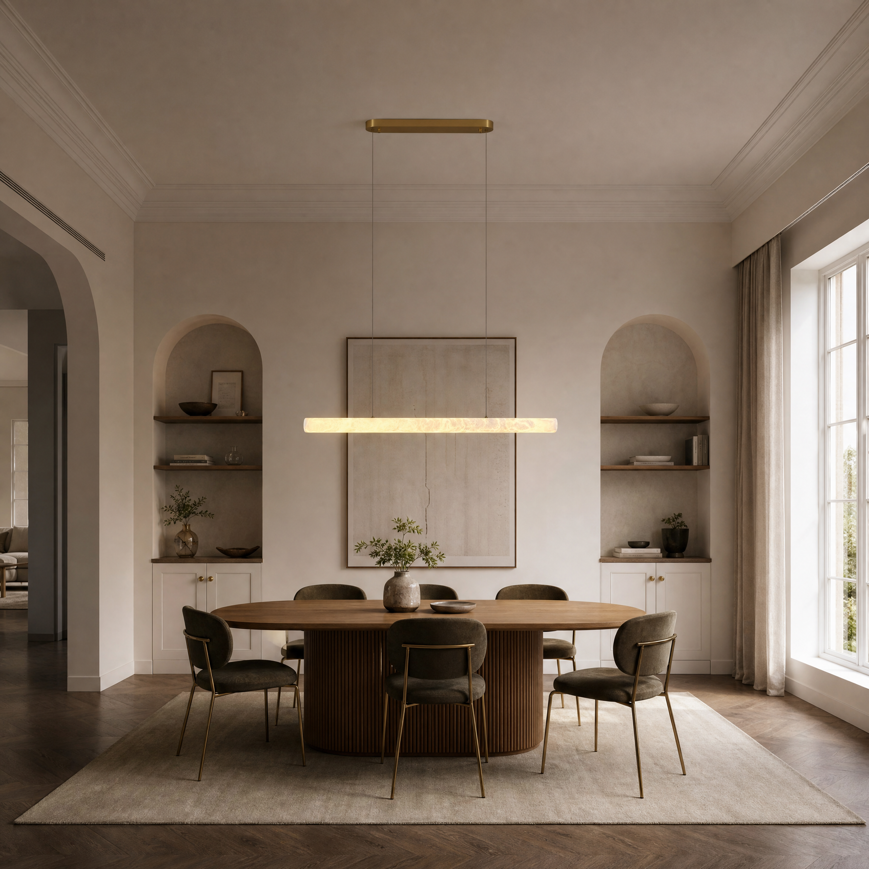 Alabaster Cylinder Linear Dining Pendant L1100 - Copper