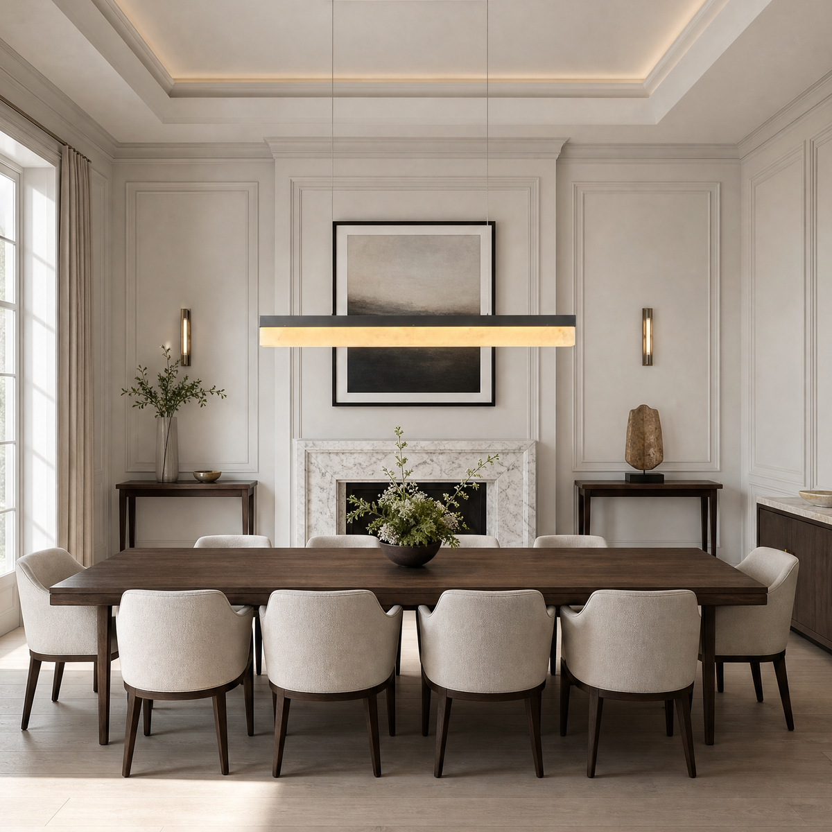 Alabaster Linear Dining Pendant 1200 - Matte Black
