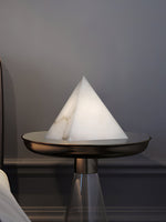 Elegant Hand‑Carved Alabaster Pyramid Table Lamp