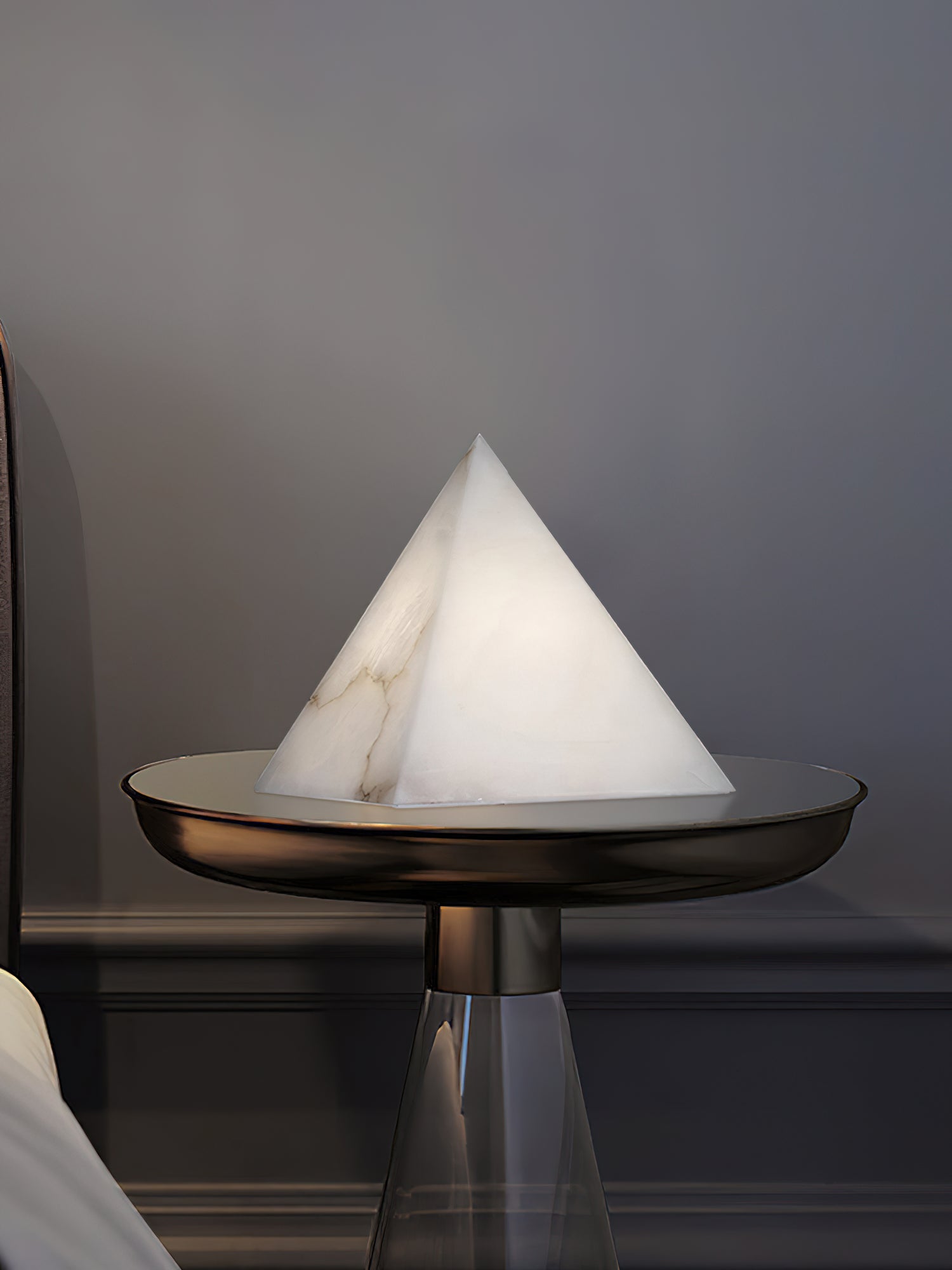 Elegant Hand‑Carved Alabaster Pyramid Table Lamp