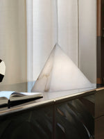 Elegant Hand‑Carved Alabaster Pyramid Table Lamp