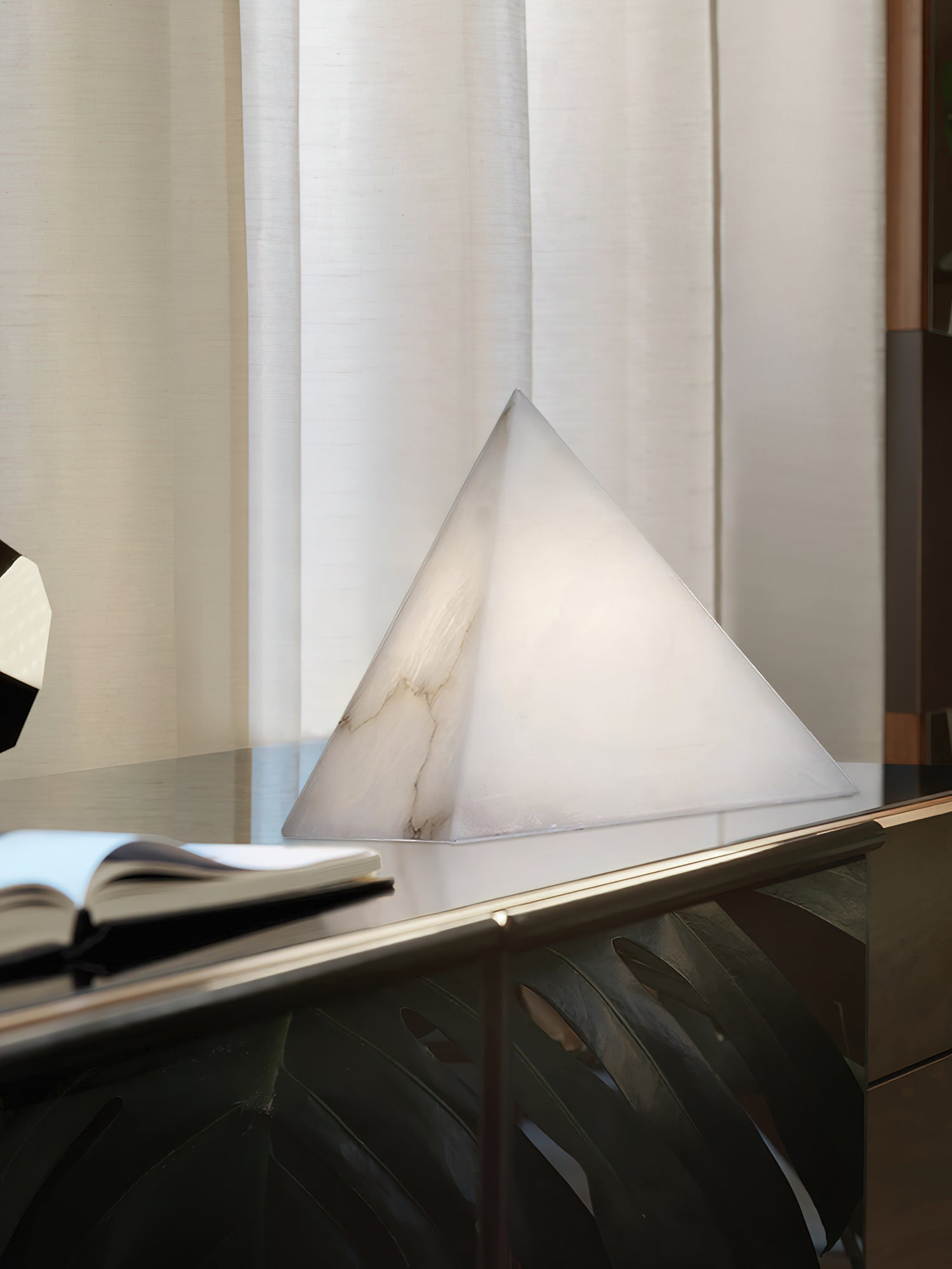 Elegant Hand‑Carved Alabaster Pyramid Table Lamp