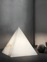 Elegant Hand‑Carved Alabaster Pyramid Table Lamp