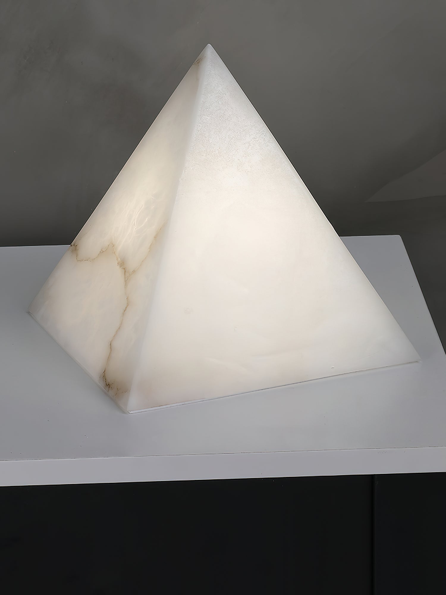 Elegant Hand‑Carved Alabaster Pyramid Table Lamp