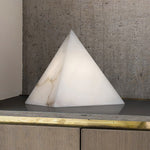Elegant Hand‑Carved Alabaster Pyramid Table Lamp