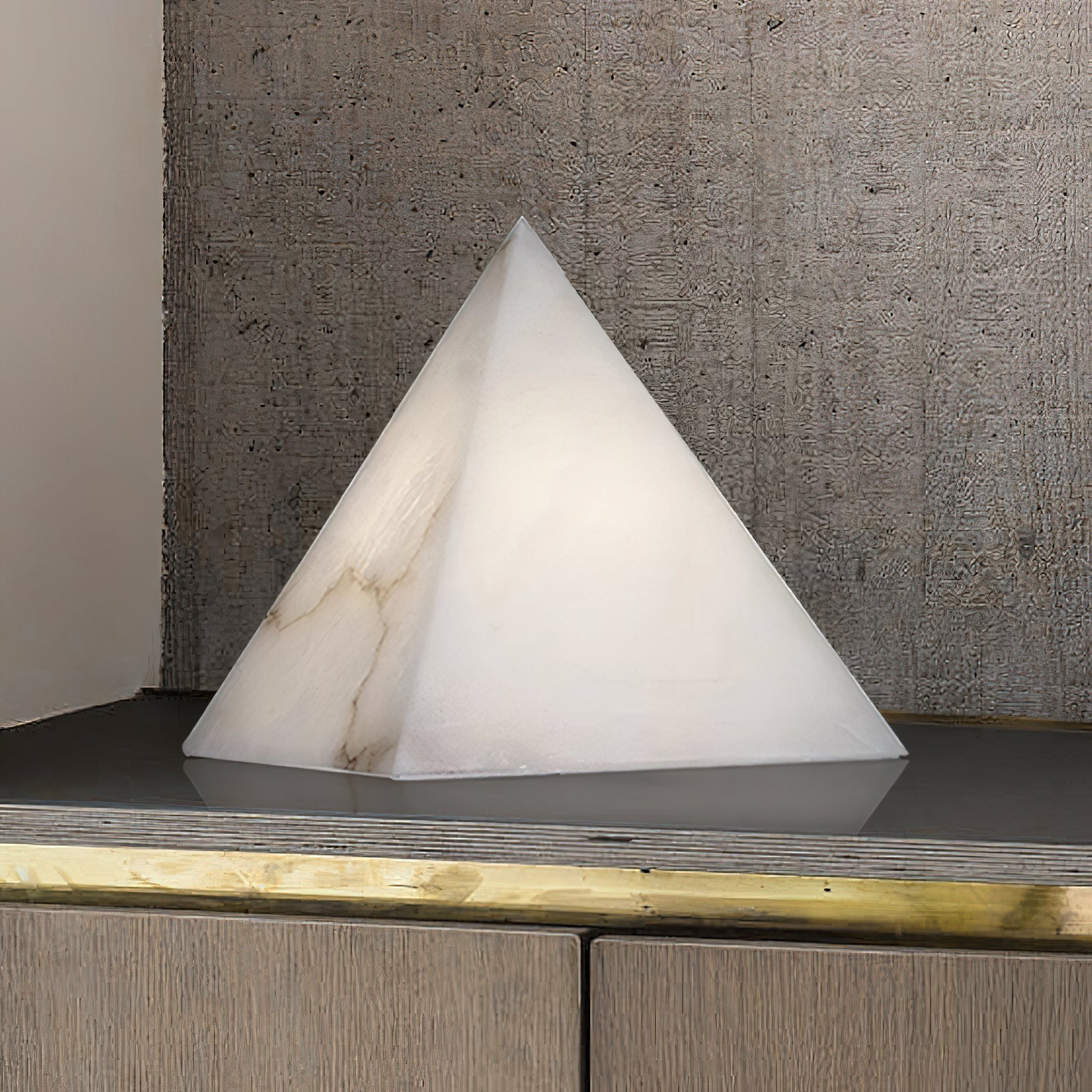 Elegant Hand‑Carved Alabaster Pyramid Table Lamp