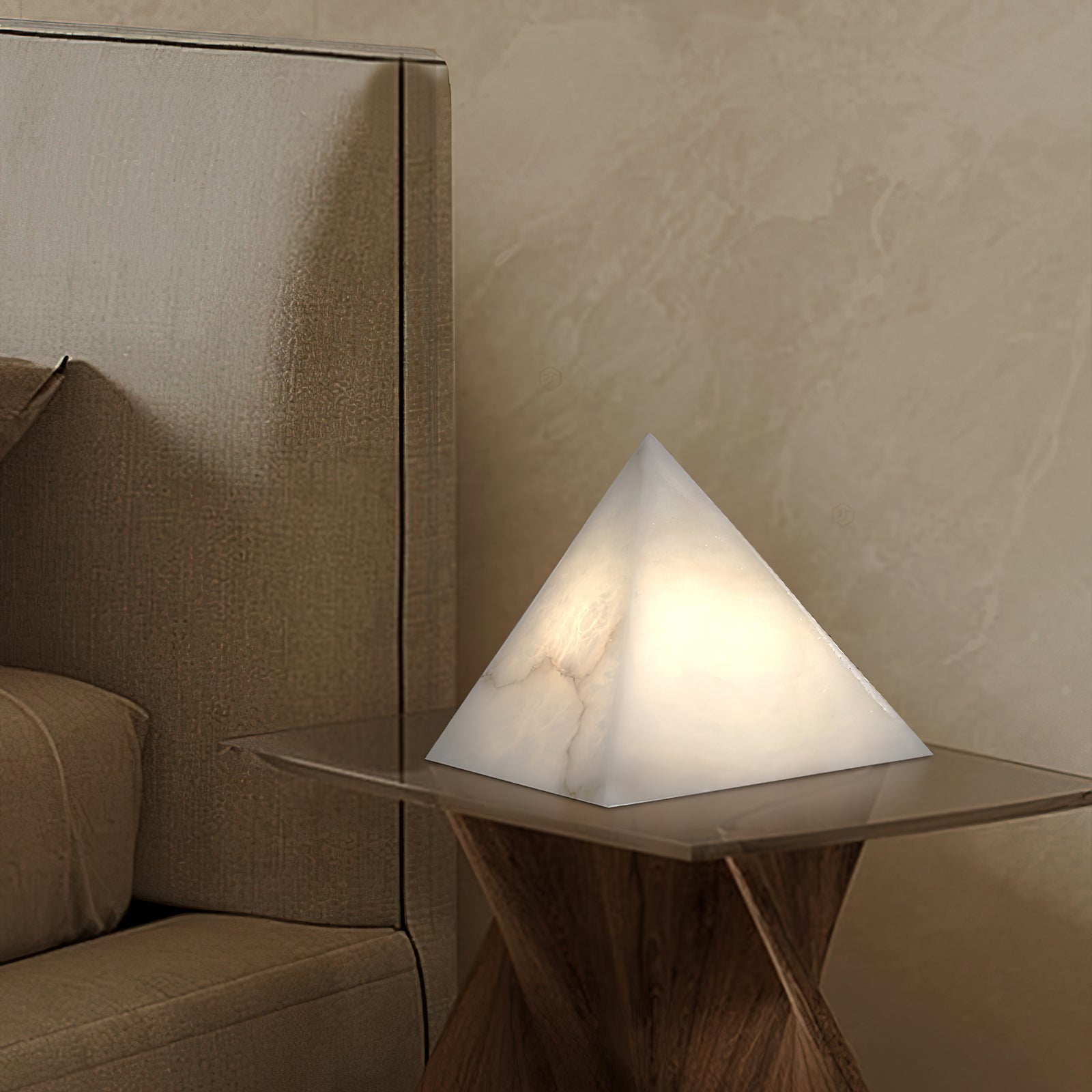 Elegant Hand‑Carved Alabaster Pyramid Table Lamp