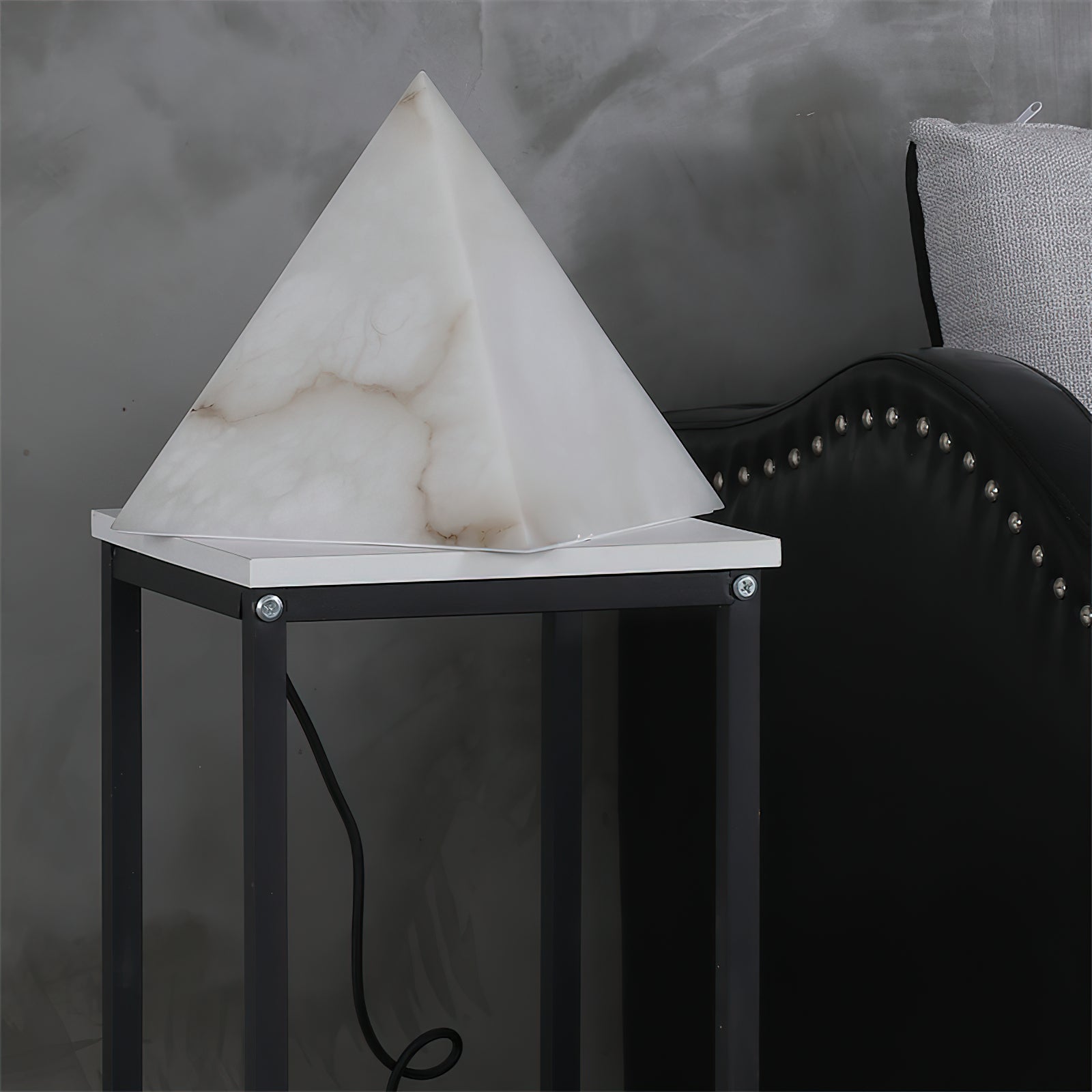 Elegant Hand‑Carved Alabaster Pyramid Table Lamp