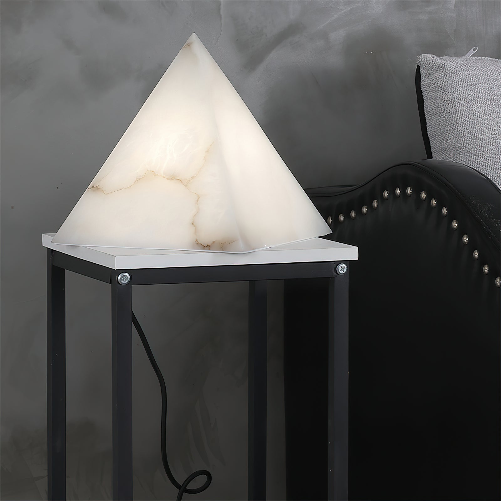Elegant Hand‑Carved Alabaster Pyramid Table Lamp