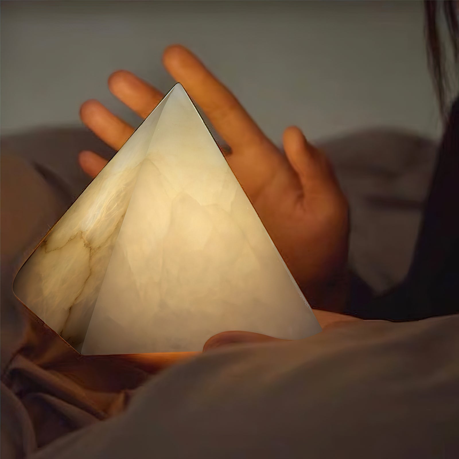 Elegant Hand‑Carved Alabaster Pyramid Table Lamp