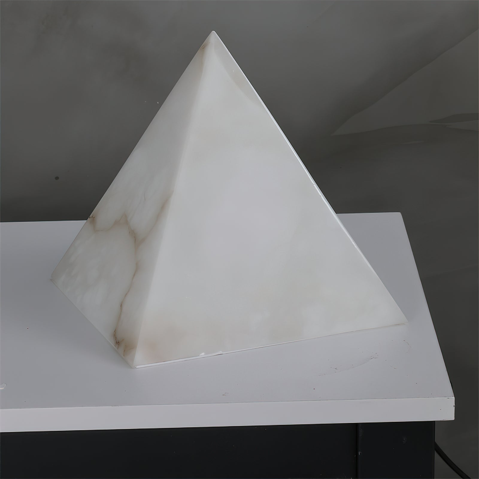 Elegant Hand‑Carved Alabaster Pyramid Table Lamp