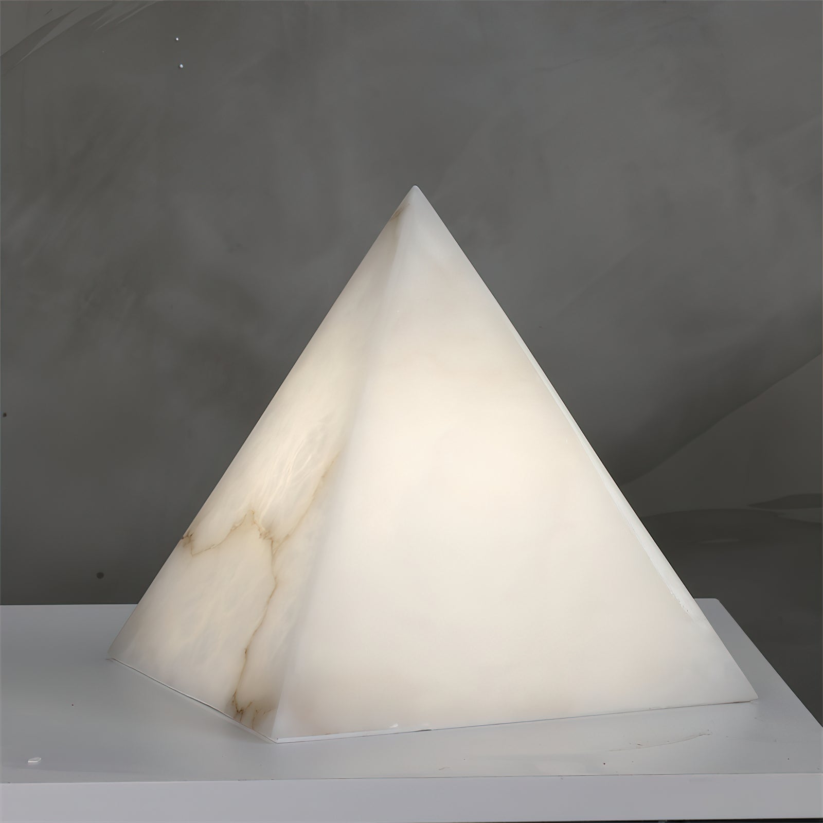 Elegant Hand‑Carved Alabaster Pyramid Table Lamp